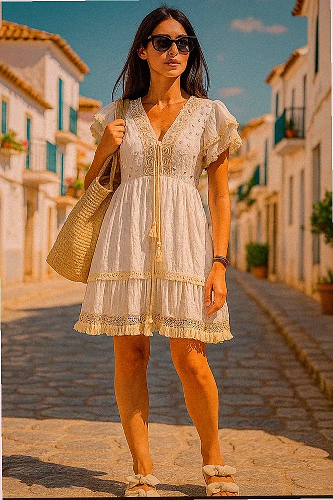 Damen Kleid Sc -30% Kurzkleid Positano Style Farbe weiß