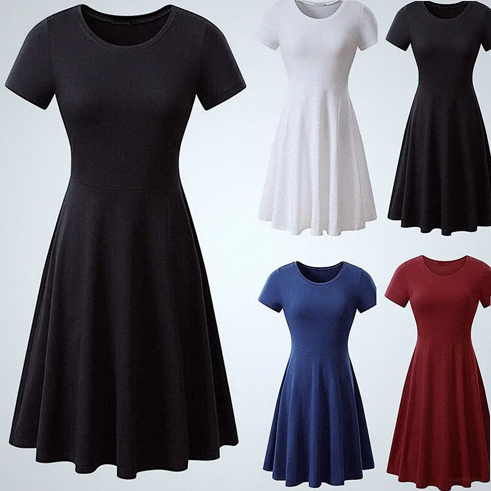 Damen Kleid Sommer T-Shirt Tunika A-Linie für FREIZEIT Komfort Elegant Rock Slim