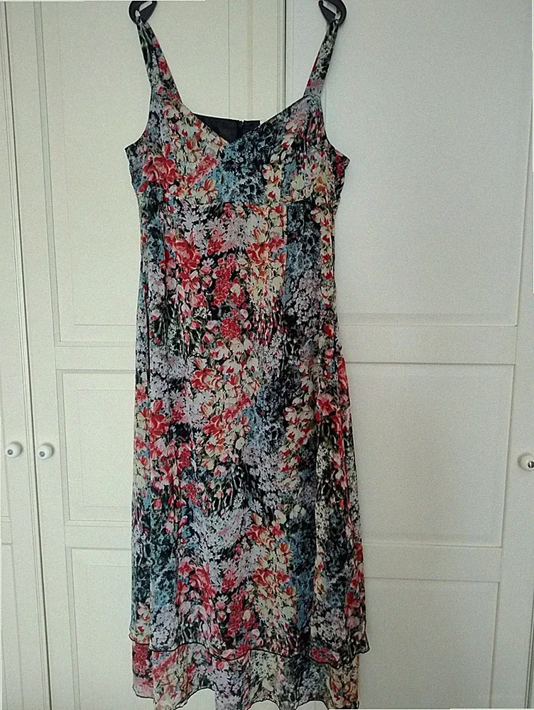 Damen Kleid Sommerkleid mit Trägern Gr. 19 / 38 Party Hochzeitsgast Chiffon TOP