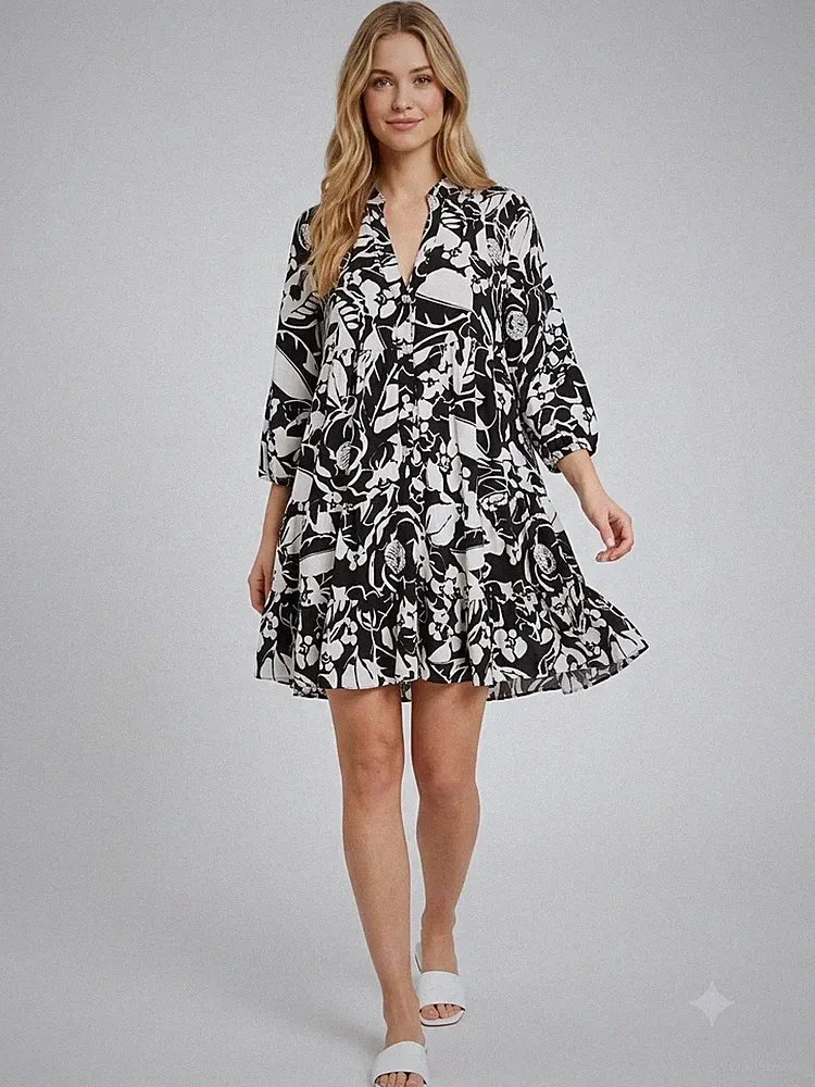 Damen Kleid Sommerkleid Tunika Hängerchen A Linie schwarz weiß 38 - 44 NEU
