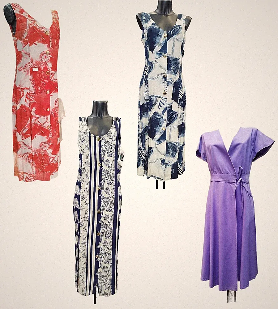 Damen Kleid Sonnenliege vorne offen bunt leicht Träger praktisch lang
