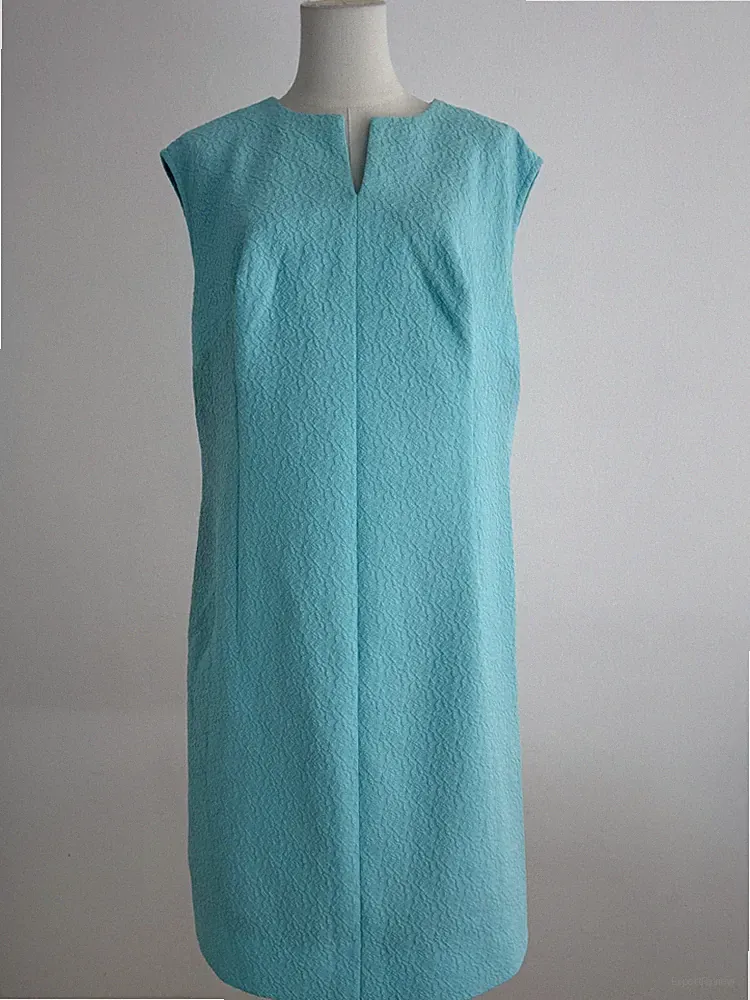 Damen Kleid Türkis Struktur Etuikleid Midi Ärmellos Elegant L XL