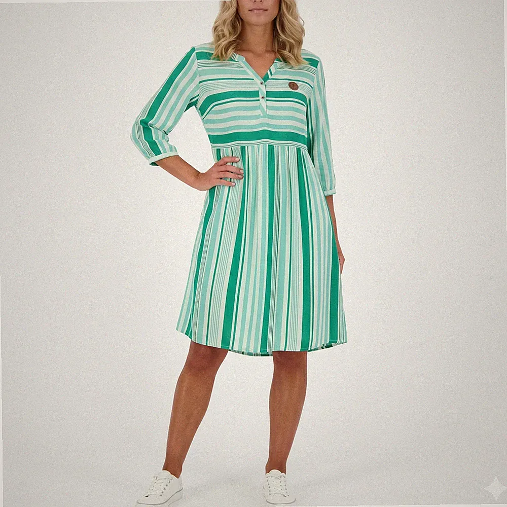 Damen Kleid Witt Weiden Streifen Viskose Grün weiß Mehrfarbig Gr. 44-54 (6473)