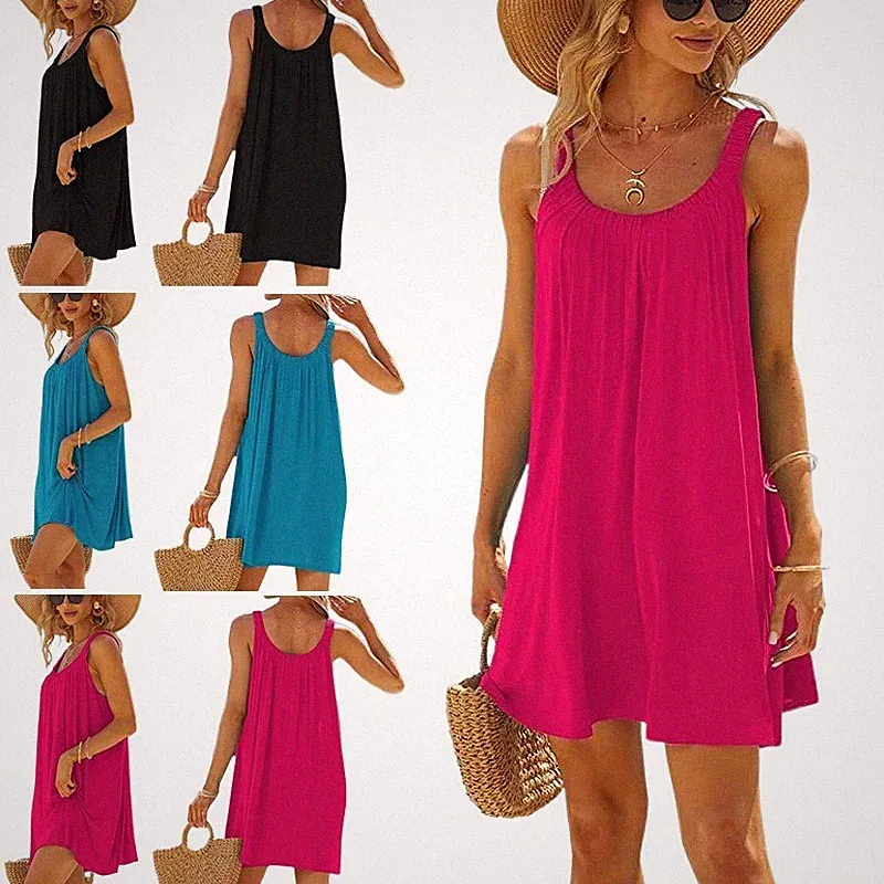 Damen Kurzes Kleid Sommerkleid Lässige Kleider ärmelloses A-Linien-Kleid S-XL