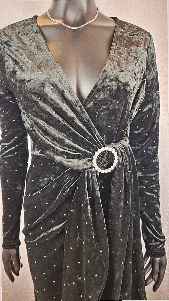 Damen Langarmkleid Wickeloptik Partykleid Gr.36/38 Bodyflirt Schwarz Neu 250878