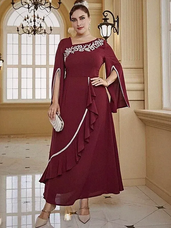 Damen Langes Kleid Abend- und Festkleider Farbe Bordeaux