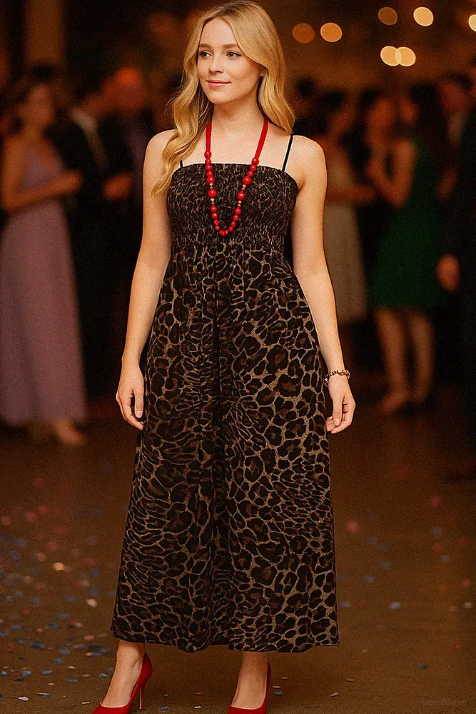 Damen Langes Kleid Fleckig Einheitsgröße Maxi Animalier Roll Sommermode