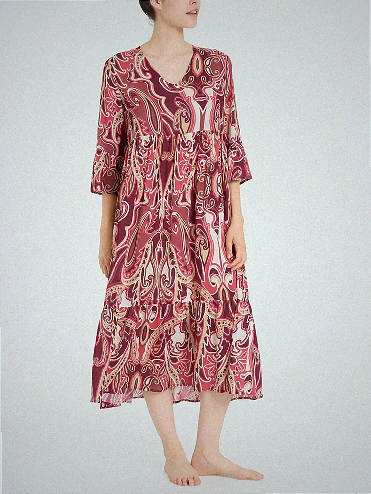 DAMEN LANGES KLEID SPINNE DQ02DZ 3/4 ARM SOMMERMUSTER Elegantes Kleid Set