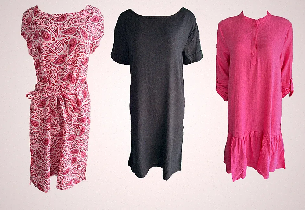 Damen Leinen Viskose Kleid Pink, Paisley, Schwarz Gr. 36/38,40/42,44/46,48/50