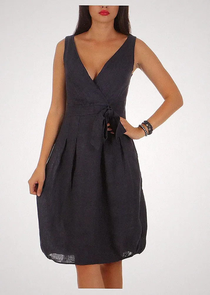 Damen Leinenkleid Sommerkleid Cocktailkleid A-Linie leicht 8147