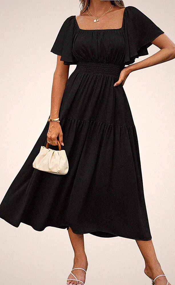 Damen Maxikleid A-Linie Sommerkleid lang elegant schwarz Größe M