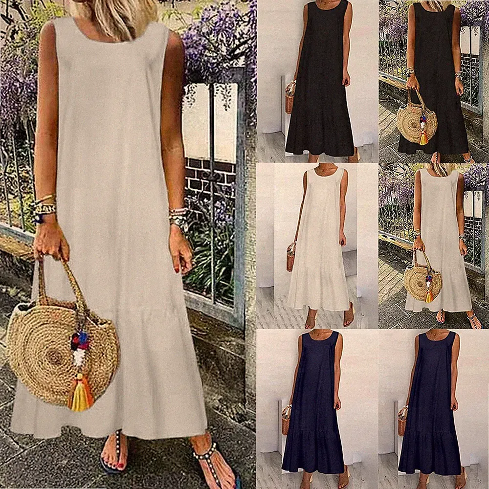 Damen Maxikleid Trägerkleid Urlaub Freizeitkleid Partykleid Strandkleid Dress ML