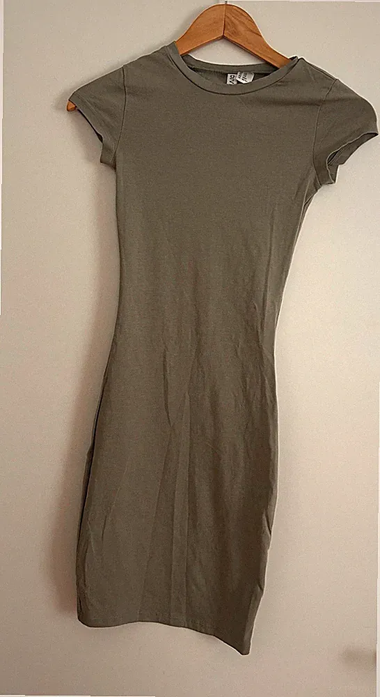 Damen Midi Etuikleid Unifarben Kurzarm Rundhals XXS
