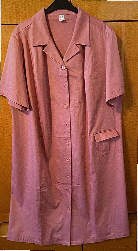 Damen Midi-Sommerkleid, Reverskragen, Knopfleiste, Altrosa, Baumwollsatin, Gr.58