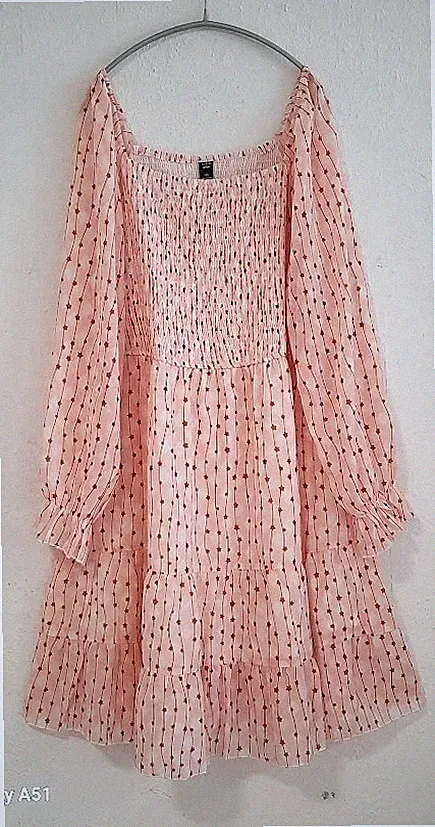 Damen Midikleid Gr. 4XL Rosa mit braunen Sternen Guter Zustand