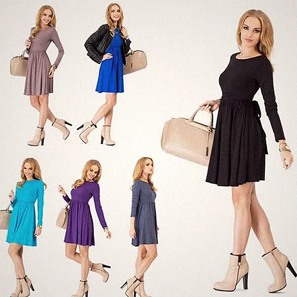 Damen MiniKleid weit geschnitten Kleid mit Schleife Top Gr. S M L XL 2XL 3XL