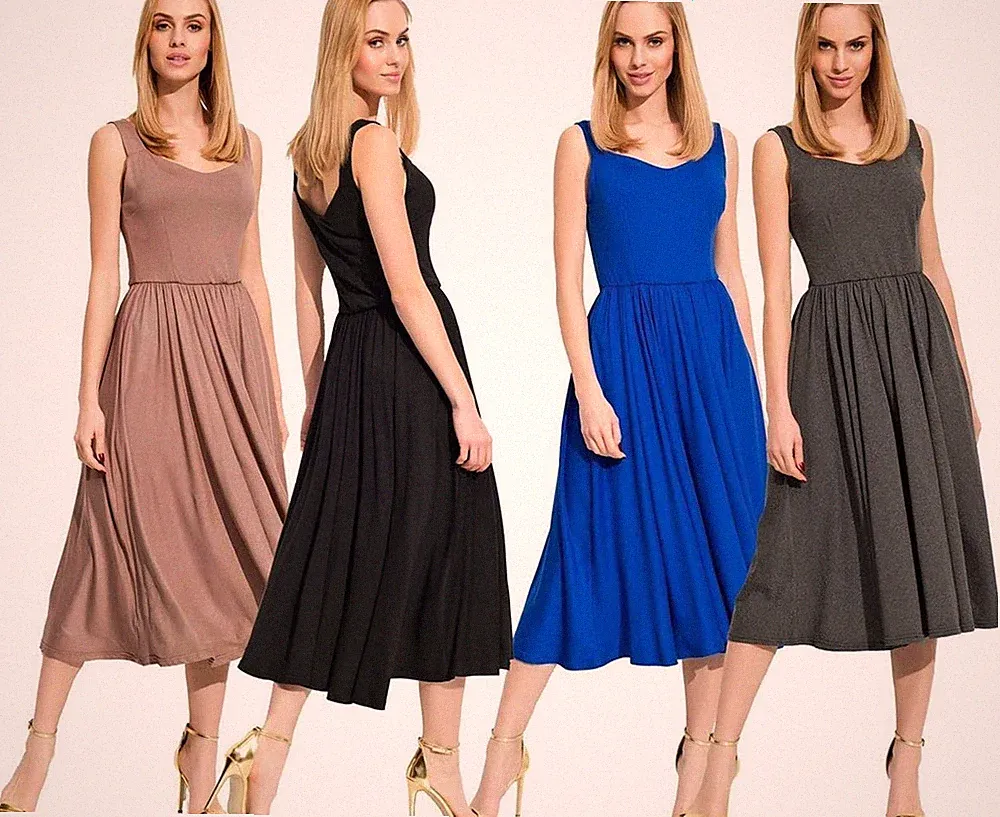 Damen Mittellanges Kleid Dress Glockenkleid Etuikleid Gr. S M L XL, F09