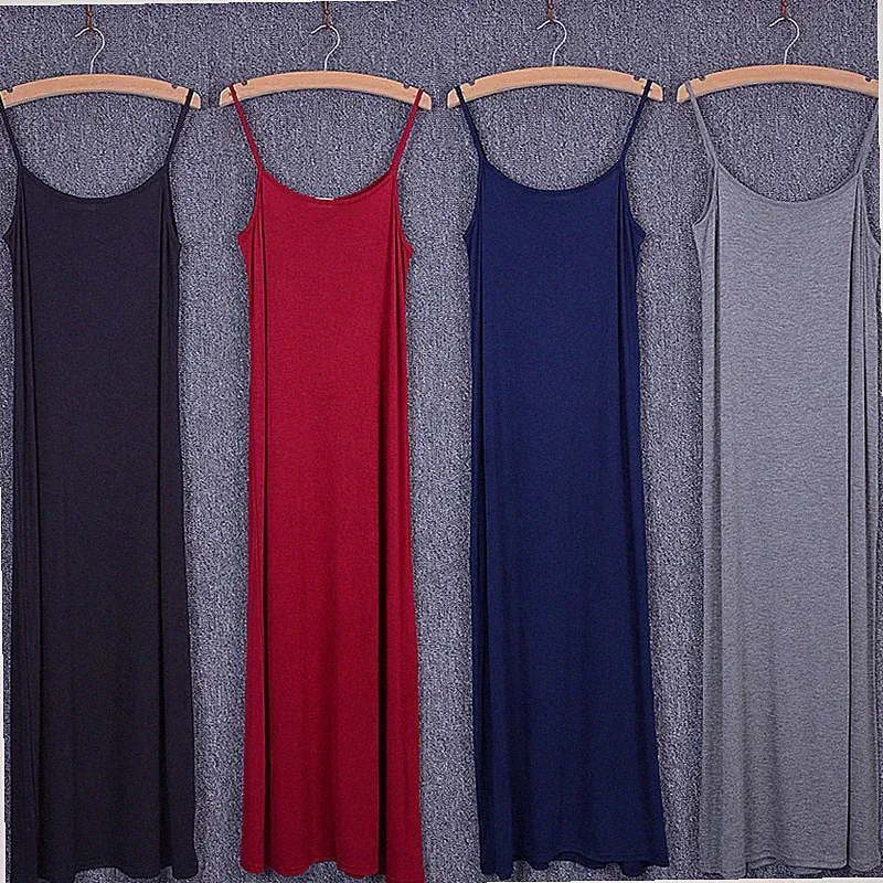 Damen Modal A-Linien Langer Slipkleid Ärmellos Locker Freizeit Strand Tank-Top