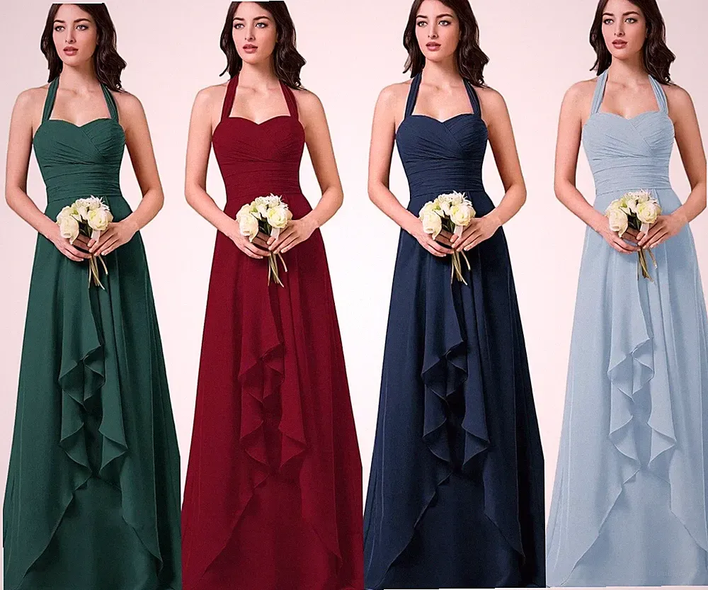 Damen Neckholder Chiffon Ballkleid, Abschluss‑ & Brautjungferkleid für Party