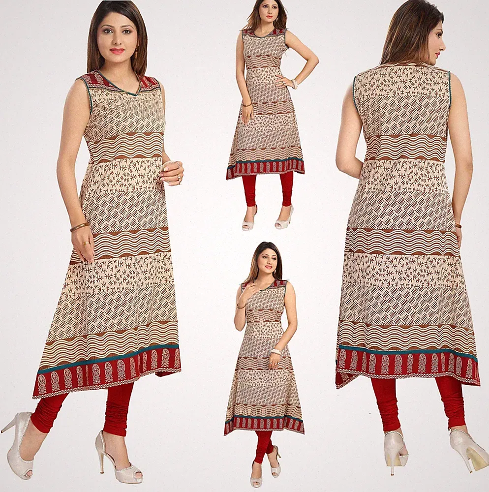Damen Party bedruckt langes Seide A-Linie Kleid Kurti Tunika Top Shirt MM127