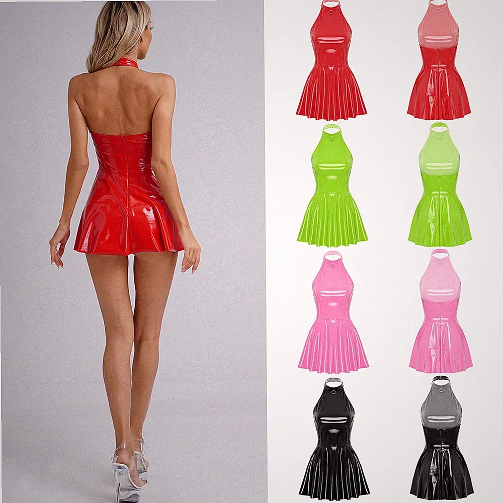 Damen Partykleid A-Linien Kleid Tanz Minikleid Druckknöpfen Clubwear S-4XL Mini