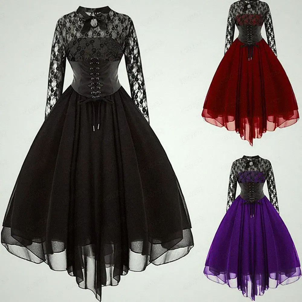 Damen Punk Gothic Halloween Mittelalter Cosplay Kostüm Hexe Vampir Partykleid
