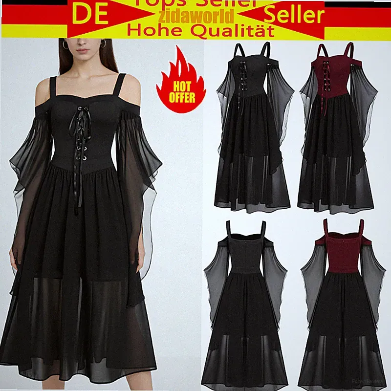 Damen Punk-Gothic Hexe Karneval Cosplay Kostüm Hexe Vampir Halloween-Party Kleid