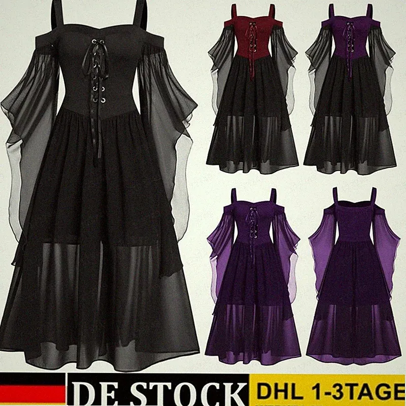 Damen Punk-Gothic Hexe Karneval Cosplay Kostüm Hexe Vampir Party Kleid_Halloween