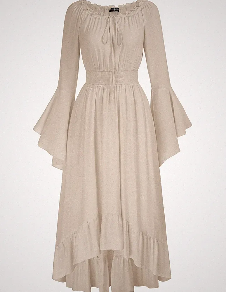 Damen Renaissance Corsagenkleid Schulterfrei mit Taschen ALinie Rüschenkleid...