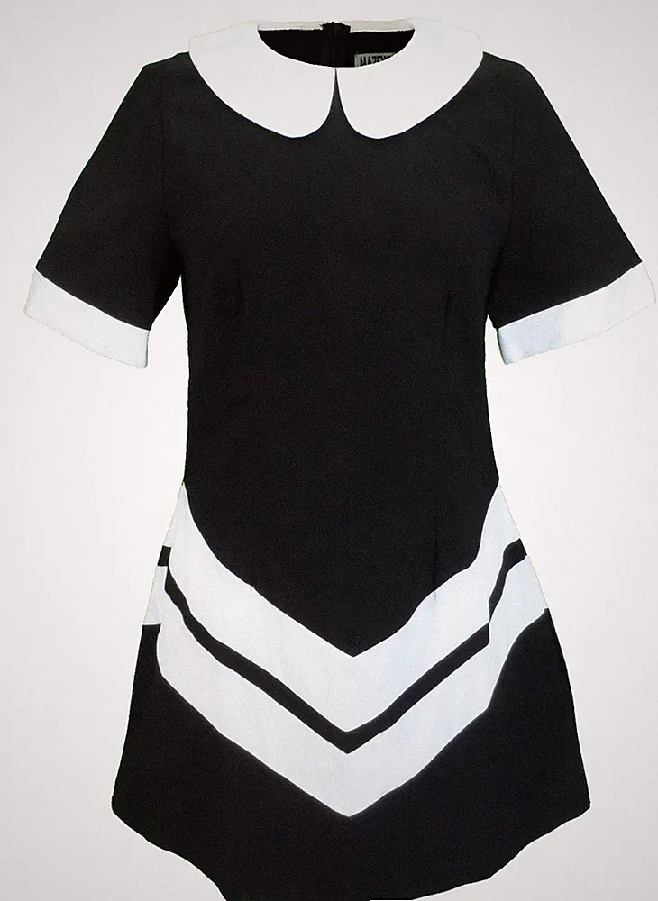 Damen Retro Mod Vintage schwarz-weiß Chevron Kleid