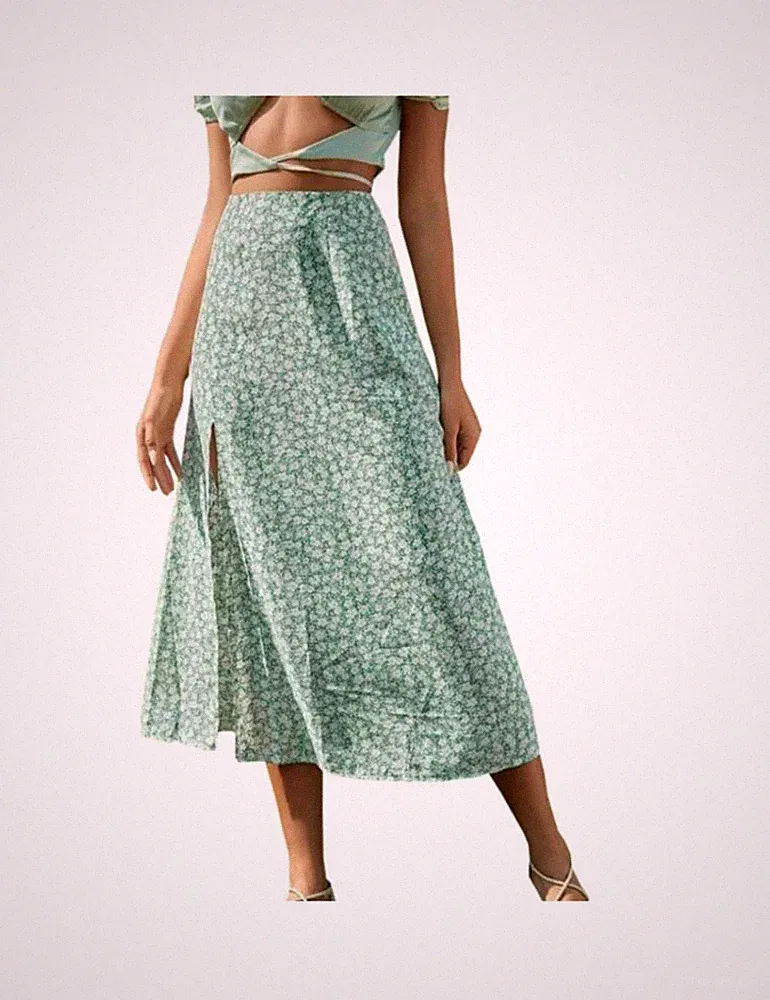 Damen Rock mit Blumenmuster - Seitenschlitz für einen fließenden, femininen Look