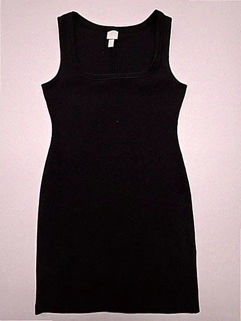 Damen Schwarz Stretch Jersey Etuikleid Größe M Pullover Eckiger Ausschnitt