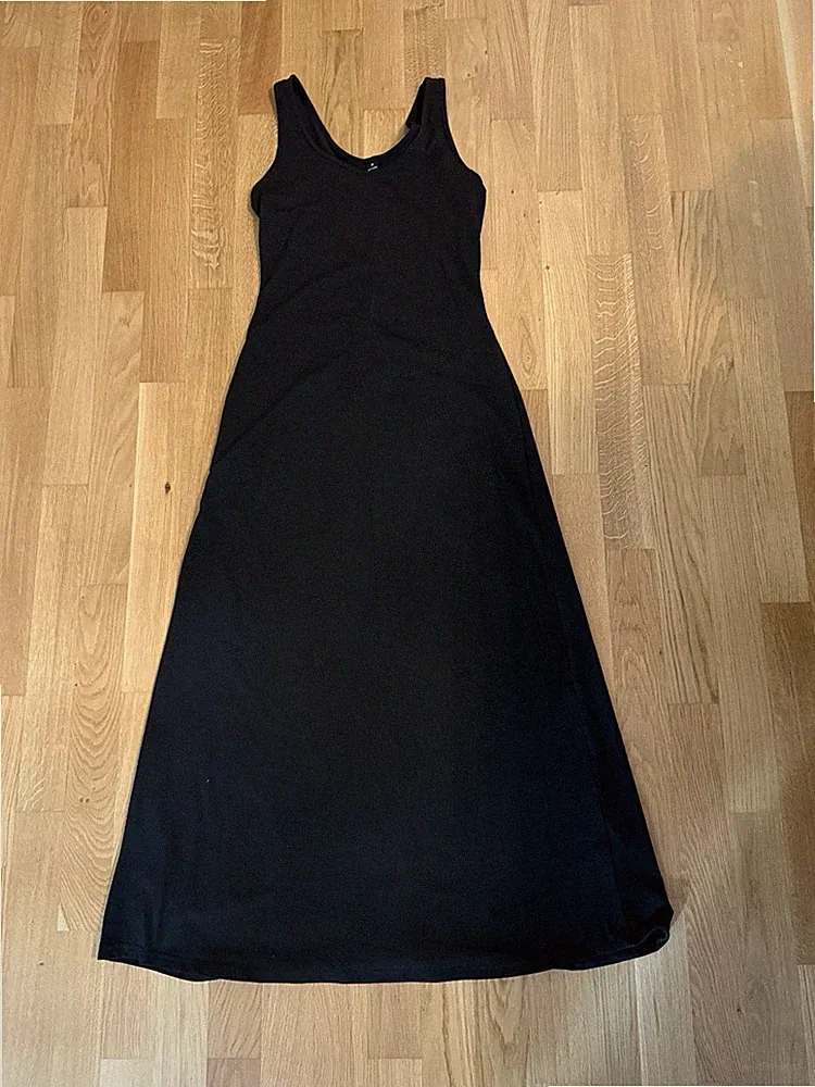 Damen schwarzes, ärmelloses Maxikleid in A-Linie Neu