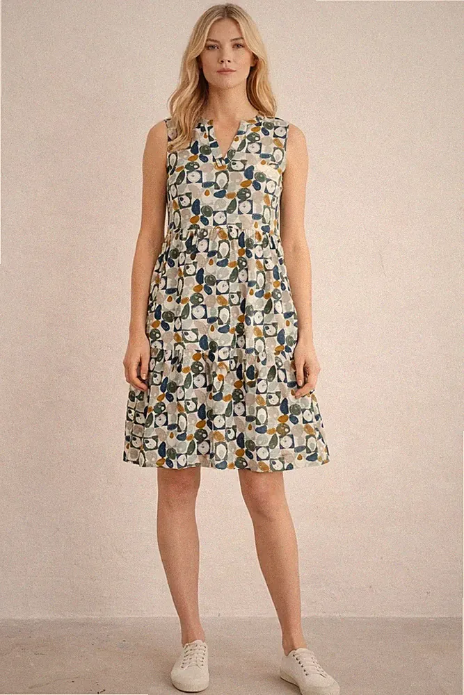 Damen Seasalt Kleid ärmellos Sommer weiß grün Bodelva Jersey Geo Print