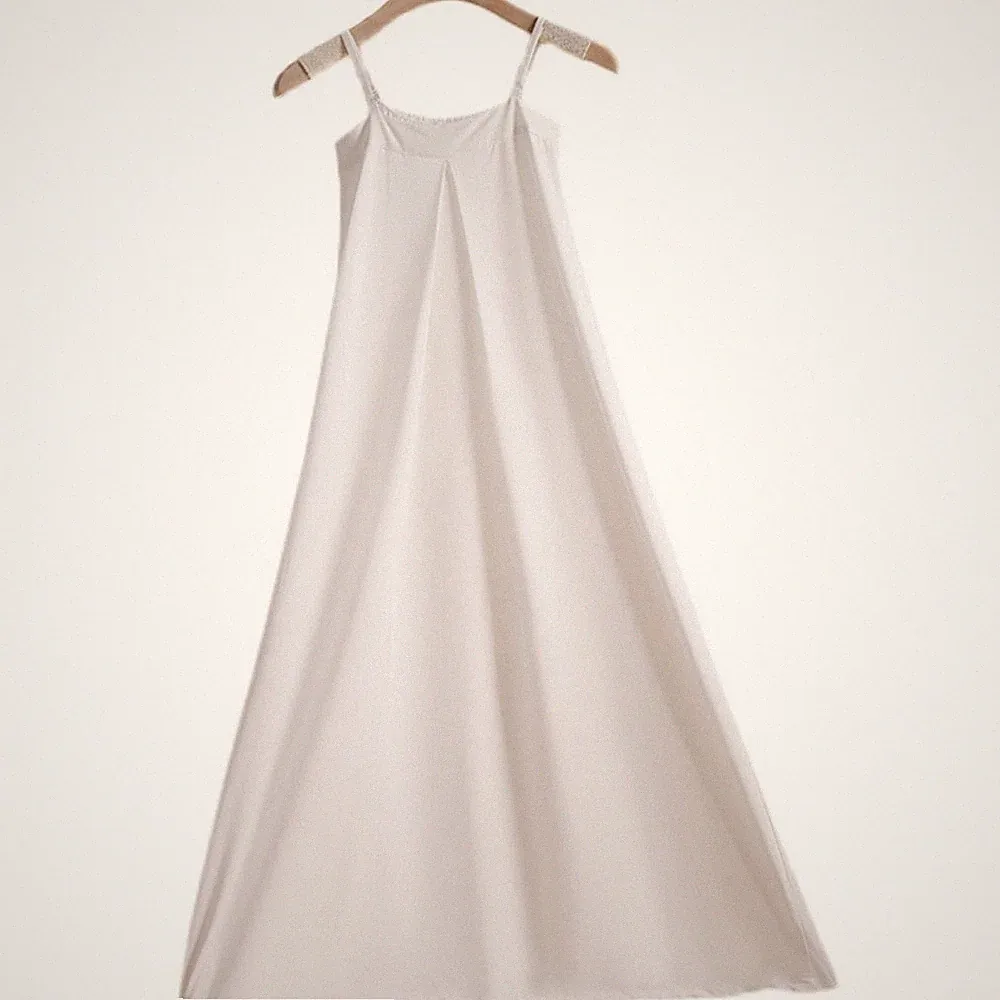 Damen Slip Kleid Lang Rüschen Unterkleid Solid Hanfu Petticoat Kordelzug Weiss