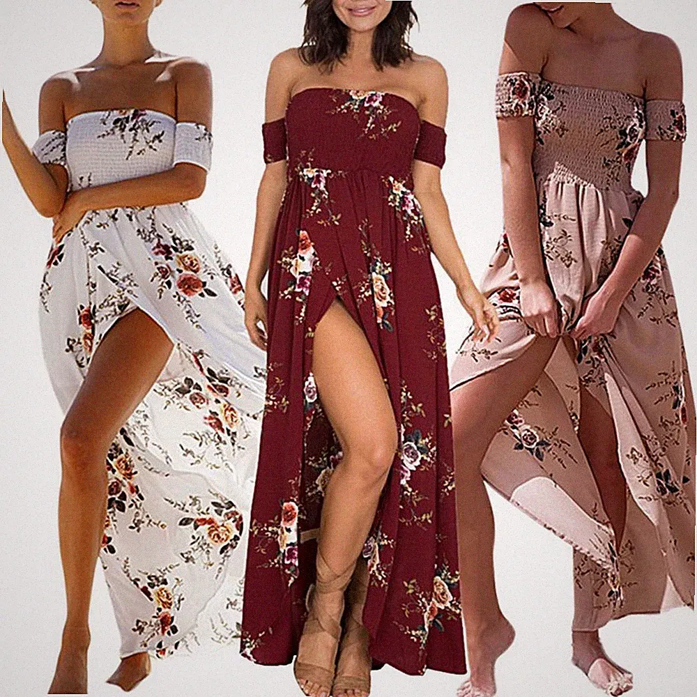 Damen Sommer Kleid Festlich Abend Party Chiffon Gala Cocktailkleid Lang Empire