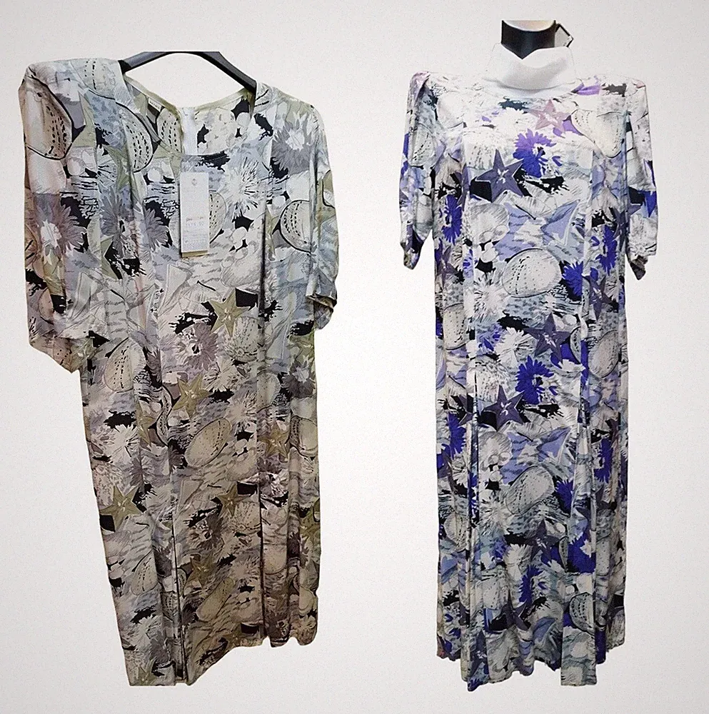 Damen Sommer Kleid gemustert reine Seide bequeme Größen 48/52 gefüttert Mode Lux