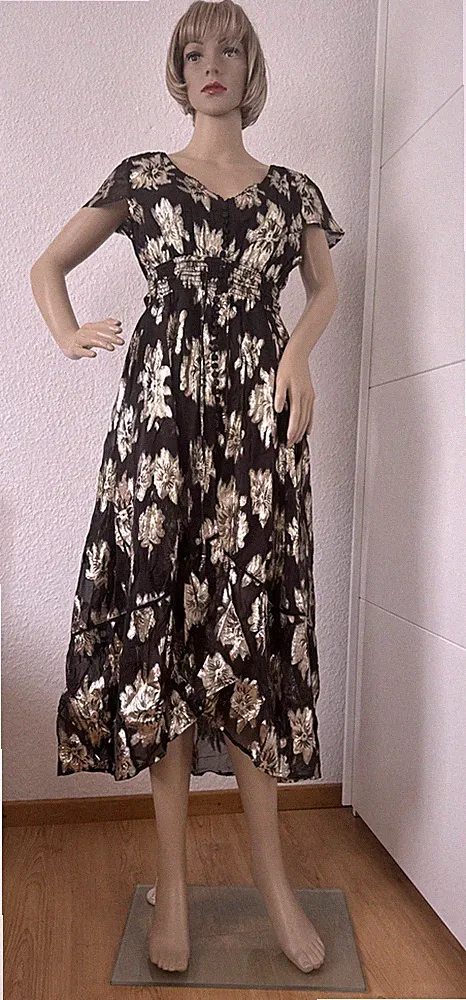 Damen Sommer Kleid Midi COA Gr.L, Schwarz Hochwertig