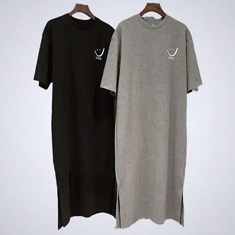 Damen Sommer Neu Kurzarm T-Shirt Kleid Locker Mittellang Overknee Kleid