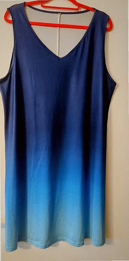 Damen Sommerkleid, A-Linie, Dunkelblau - verlaufend nach Hellblau 3XL