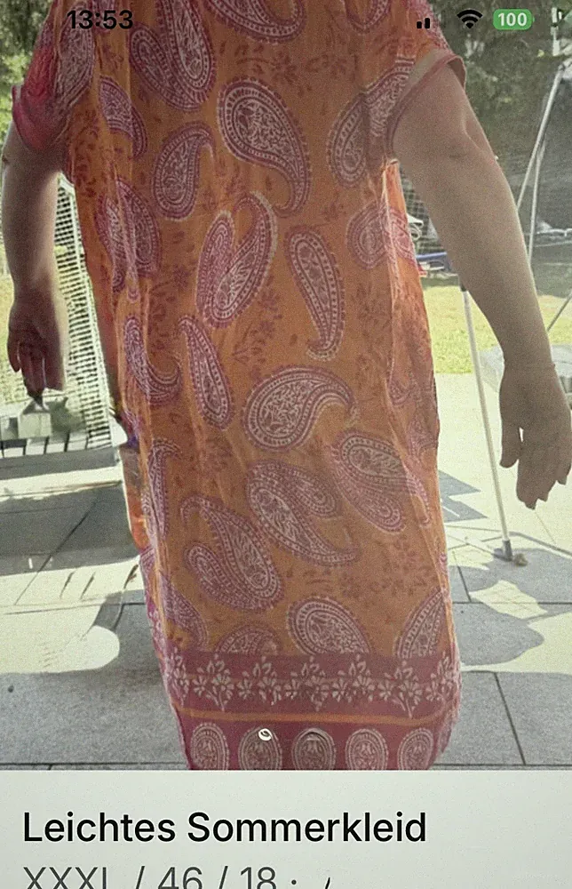 Damen Sommerkleid Baumwolle Paisley orange/rot/weiß A-Linie Midi XXXL 46
