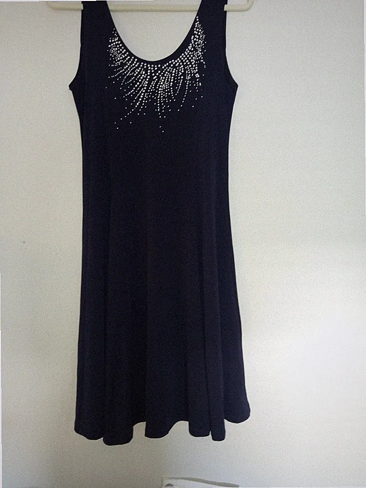 Damen-Sommerkleid Blau mit Strasssteinen Gr. 40 ,A-Linie, Ärmellos