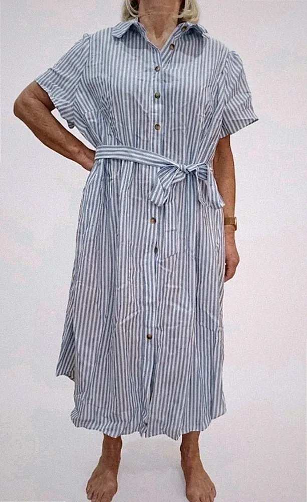 Damen Sommerkleid Blau Weiß Maritim Gr. 4XL 52 54 Baumwollmischung Kleid