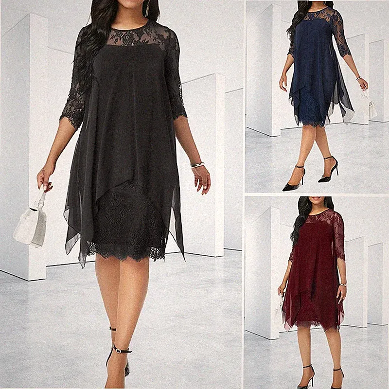 Damen Sommerkleid Chiffon Partykleid Abendkleid Cocktailkleid Midi Einfarbig