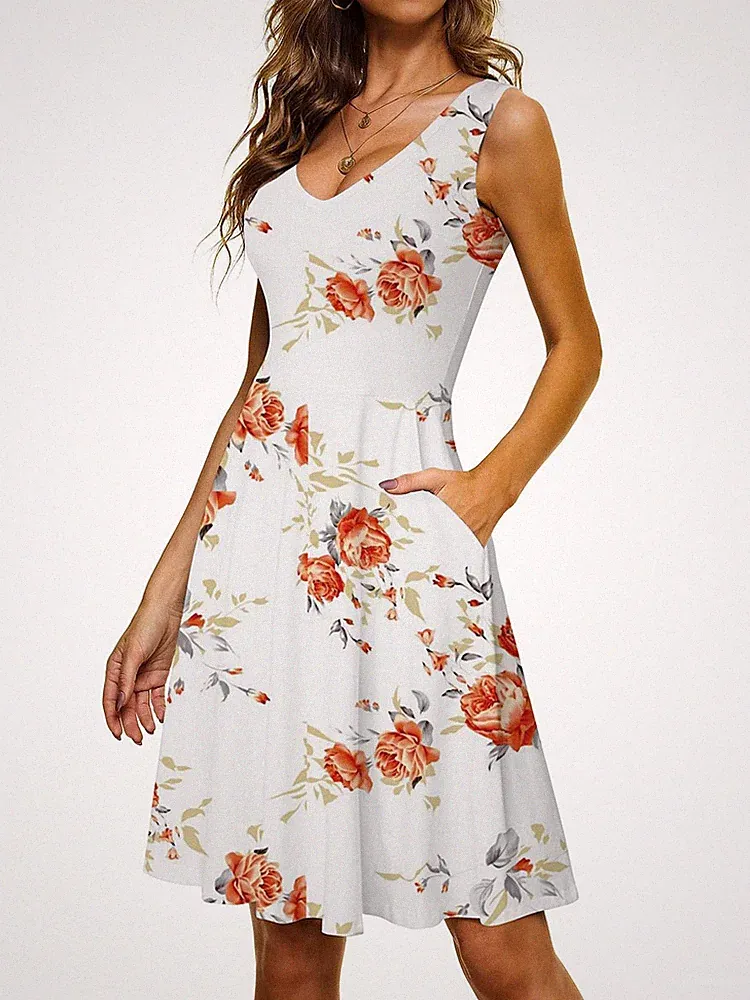 Damen Sommerkleid Elegantes A Linie Kleid Einfarbig Minikleid Knielang Kleid...