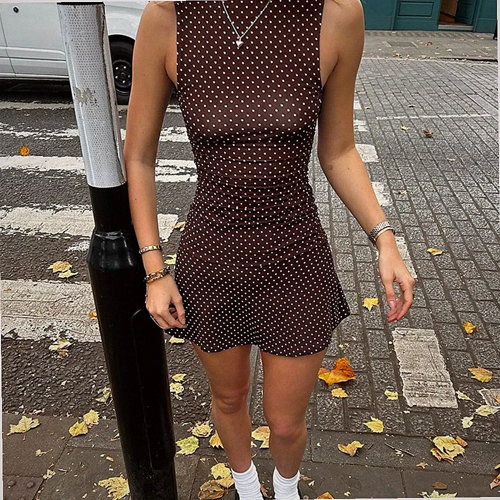 Damen Sommerkleid gepunktet ärmellos A-Linie Slim Fit für den Alltag