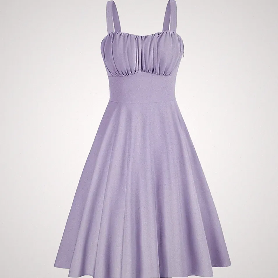 Damen Sommerkleid Midi Ausgestellt A-Linie Abendkleid Violett S