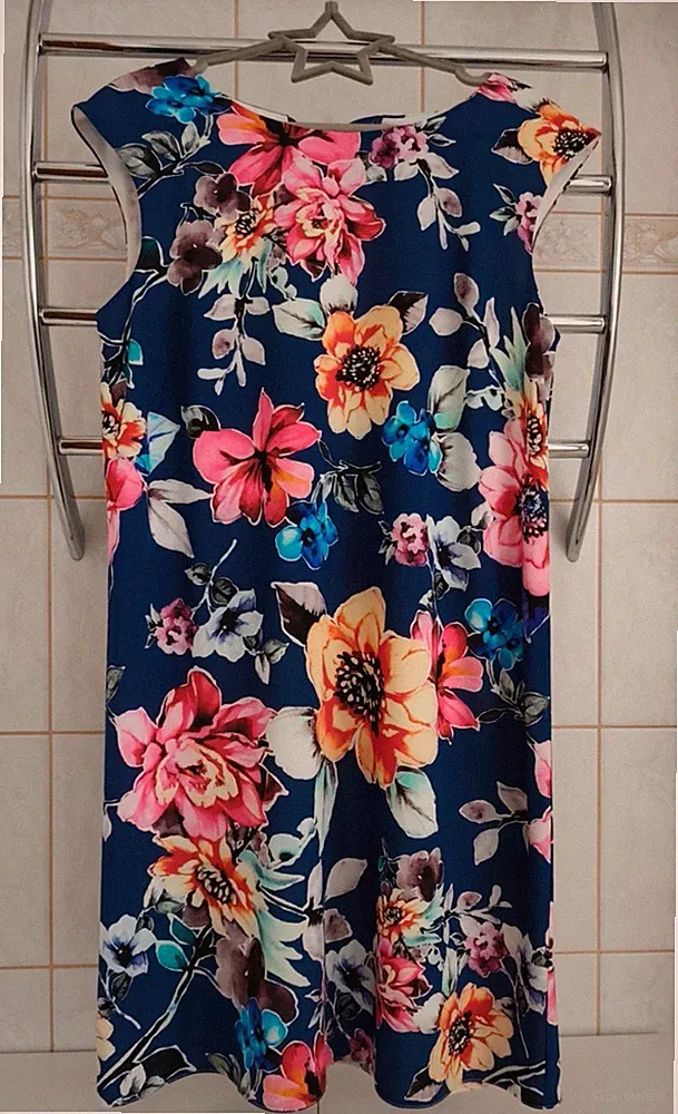 Damen Sommerkleid "Quiosque", Gr. 40, Blau mit großen bunten Blumen