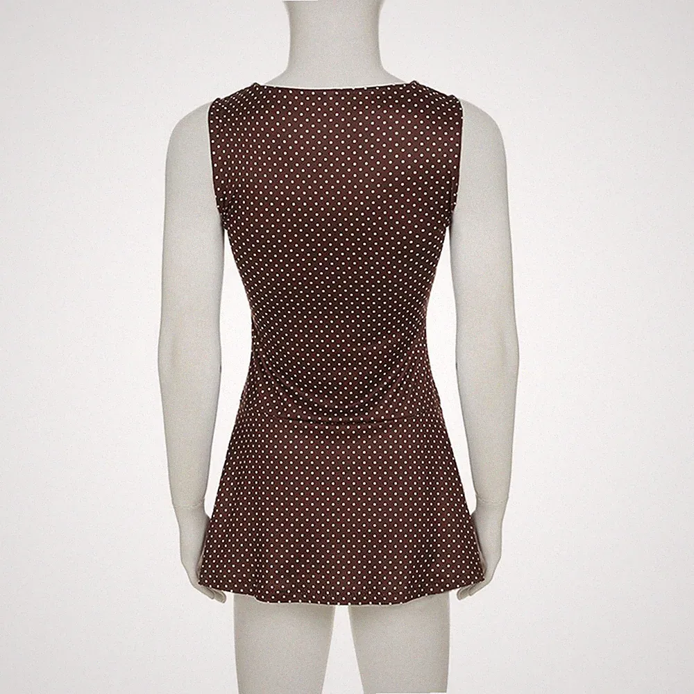 Damen Sommerkleid Slim Fit Ärmellos Gepunktet A Linie Kleid für den täglichen