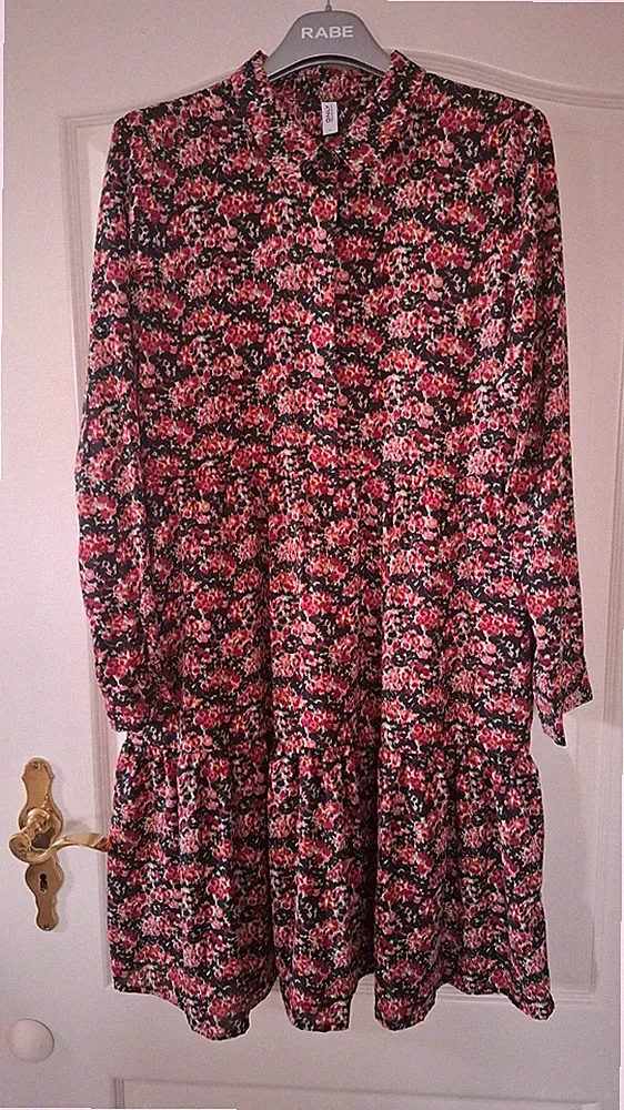 Damen Sommerkleid Tunika in A-Form mit Volant - ONLY - schwarz geblümt - Gr. 38M
